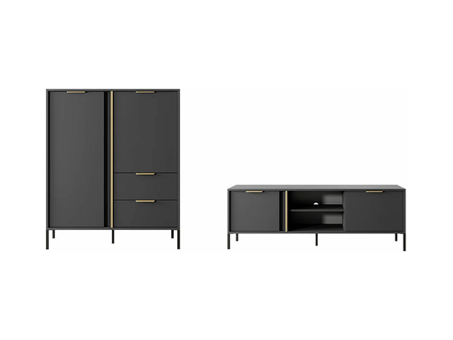 WOHNZIMMER-SET Lars anthrazit/gold 2-teilig