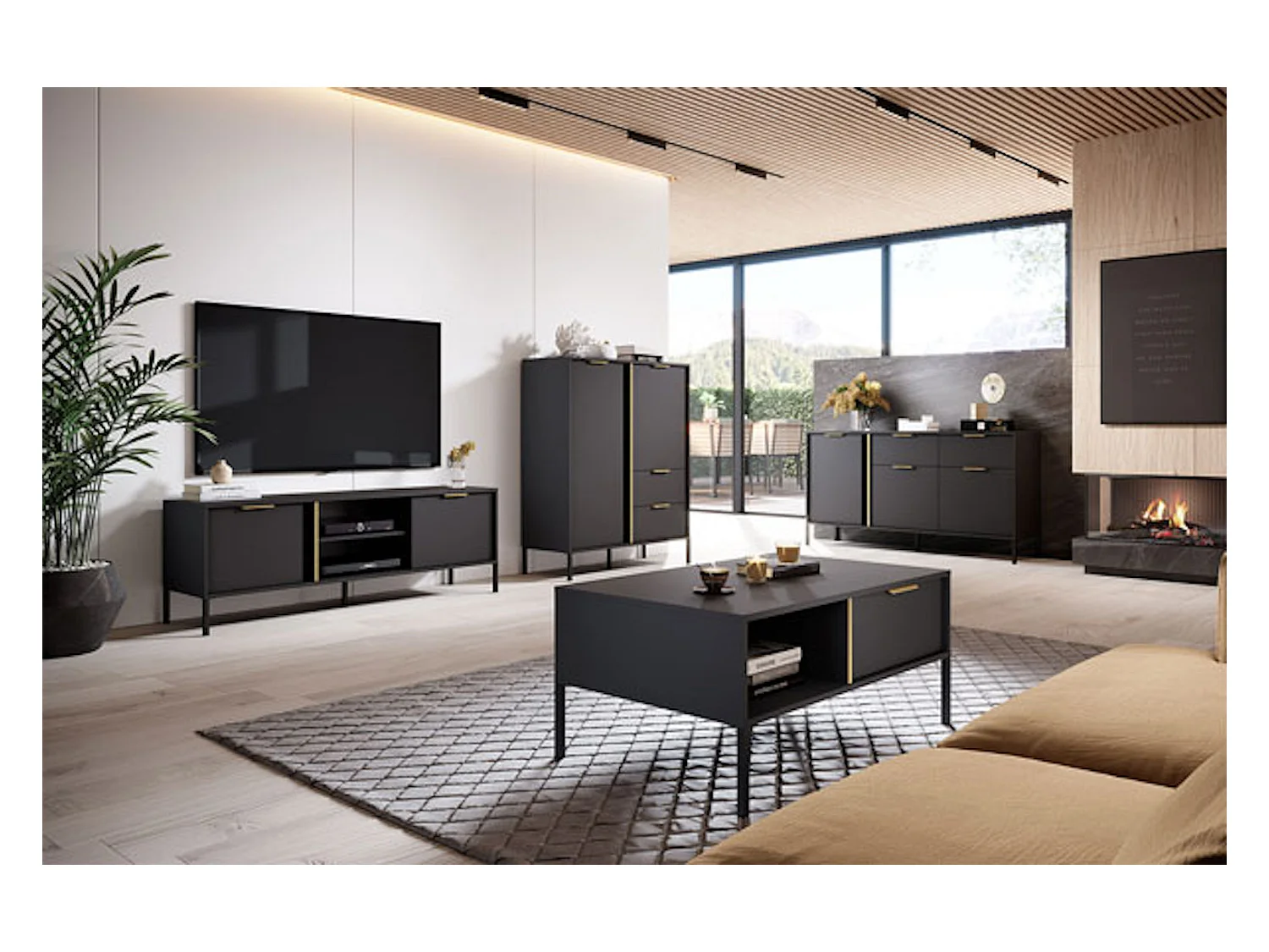 WOHNZIMMER-SET Lars anthrazit/gold 2-teilig