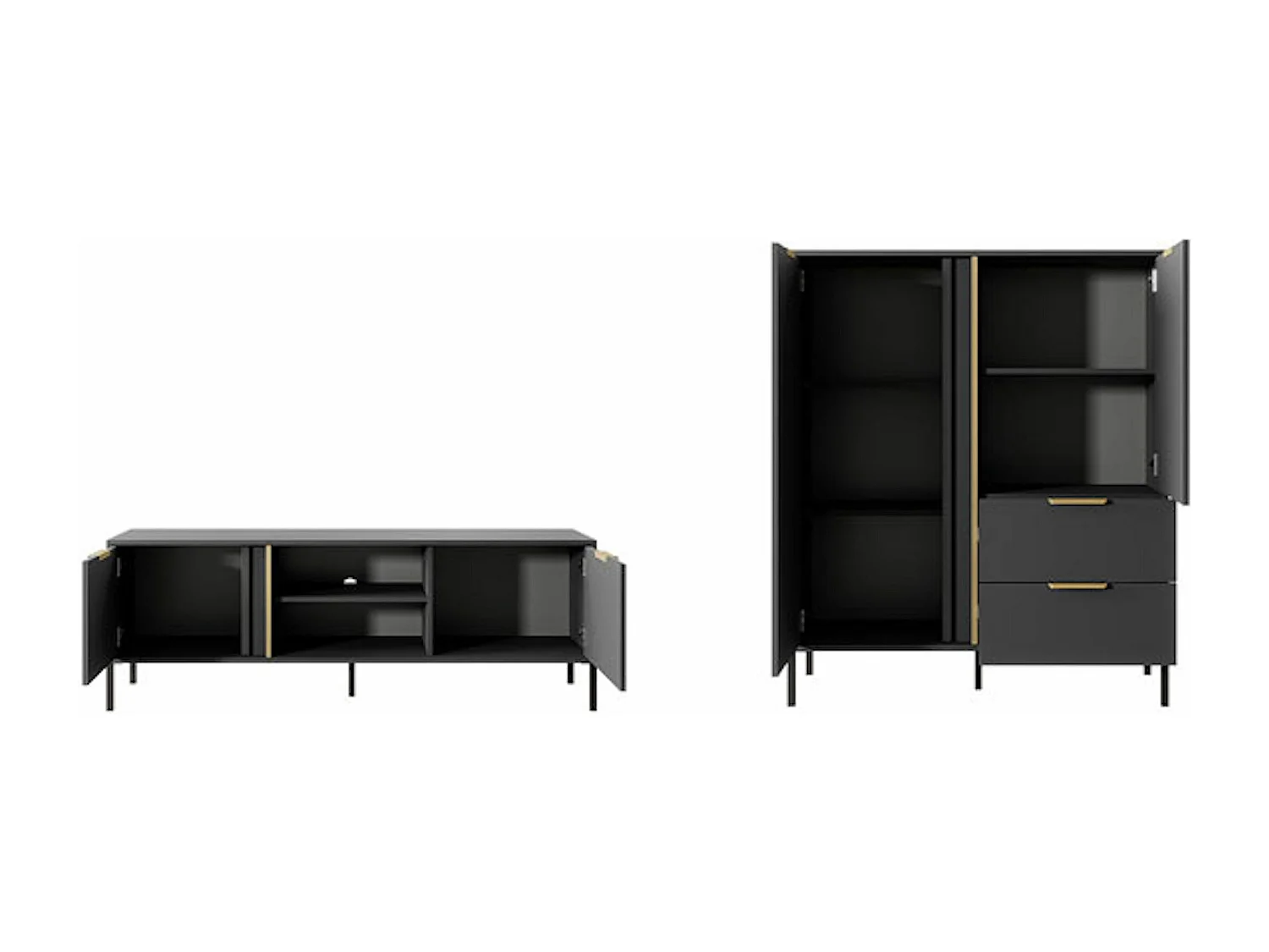 WOHNZIMMER-SET Lars anthrazit/gold 2-teilig