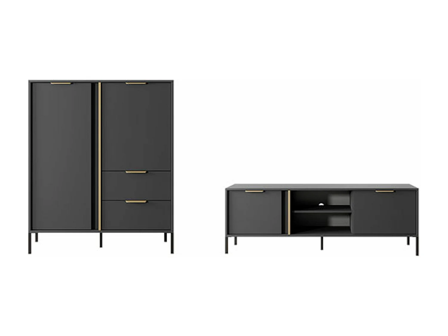 WOHNZIMMER-SET Lars anthrazit/gold 2-teilig