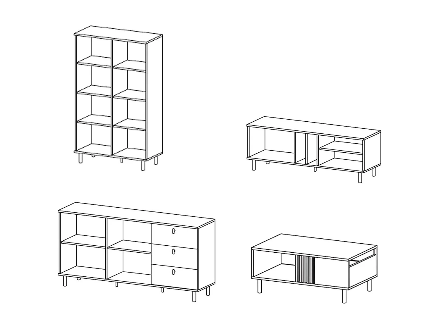 WOHNZIMMER-SET Madis sand grange eiche / anthrazit 4-teilig