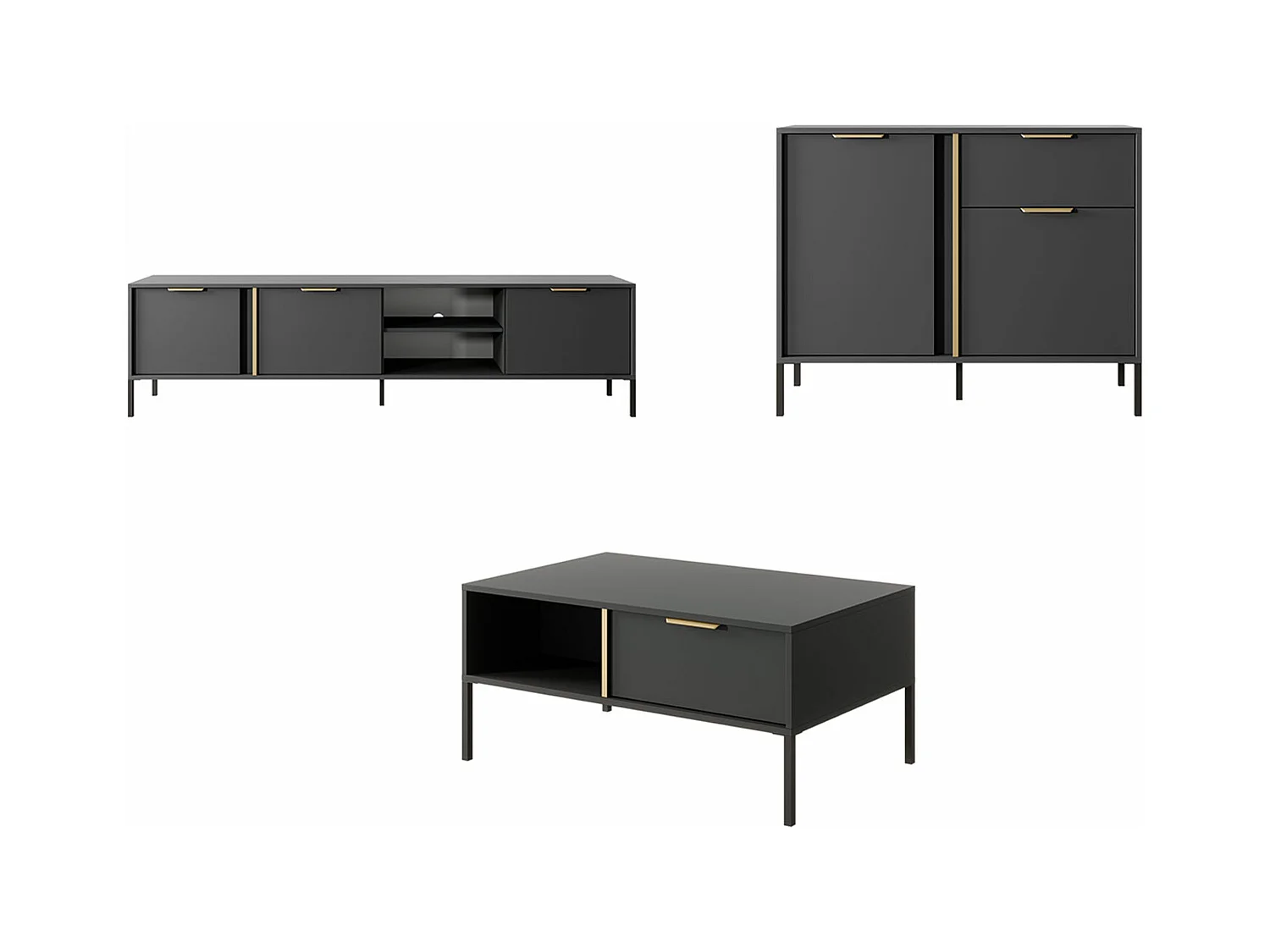 WOCHNZIMMER-SET Lars anthrazit/gold 3-teilig