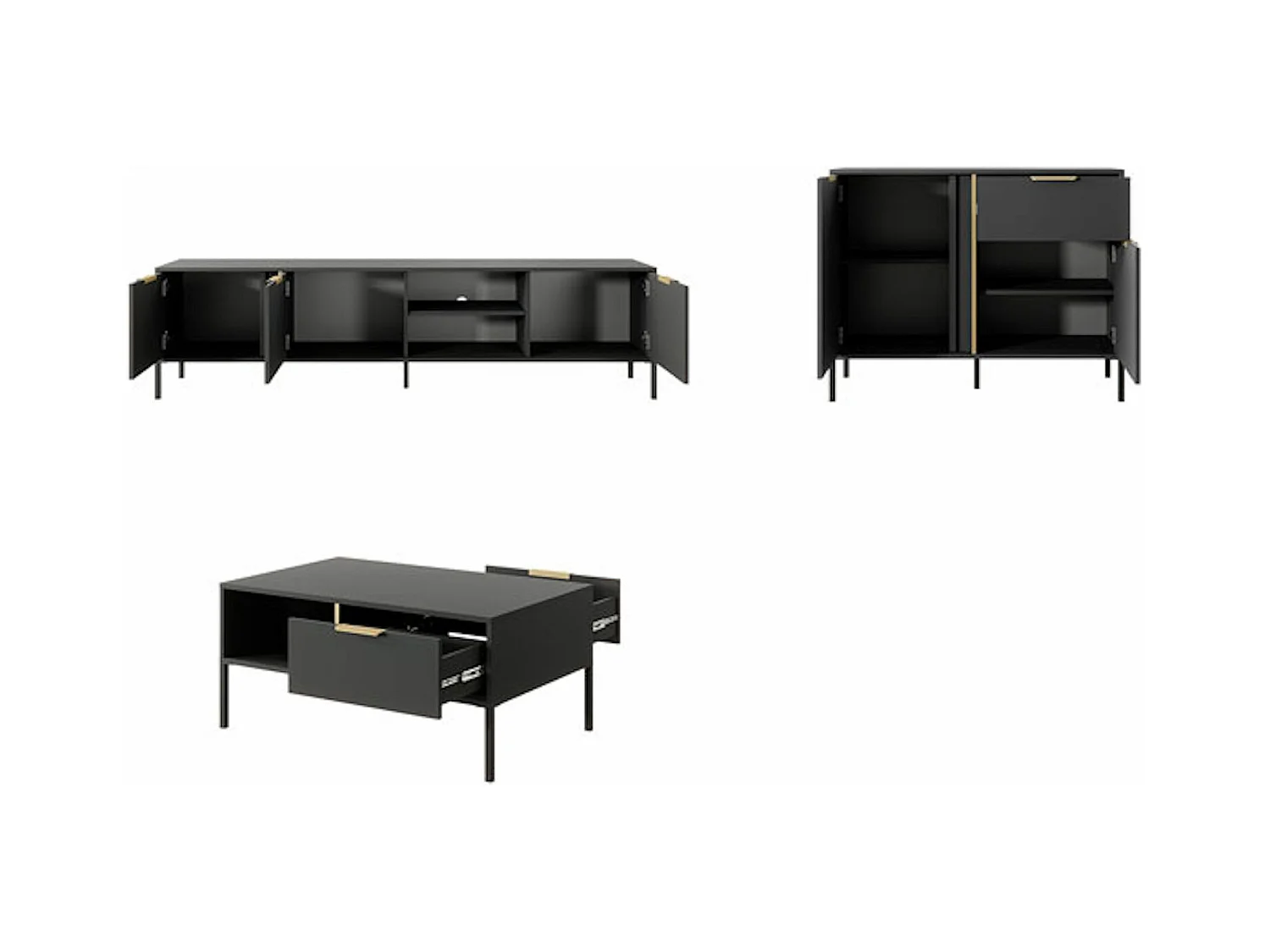 WOCHNZIMMER-SET Lars anthrazit/gold 3-teilig