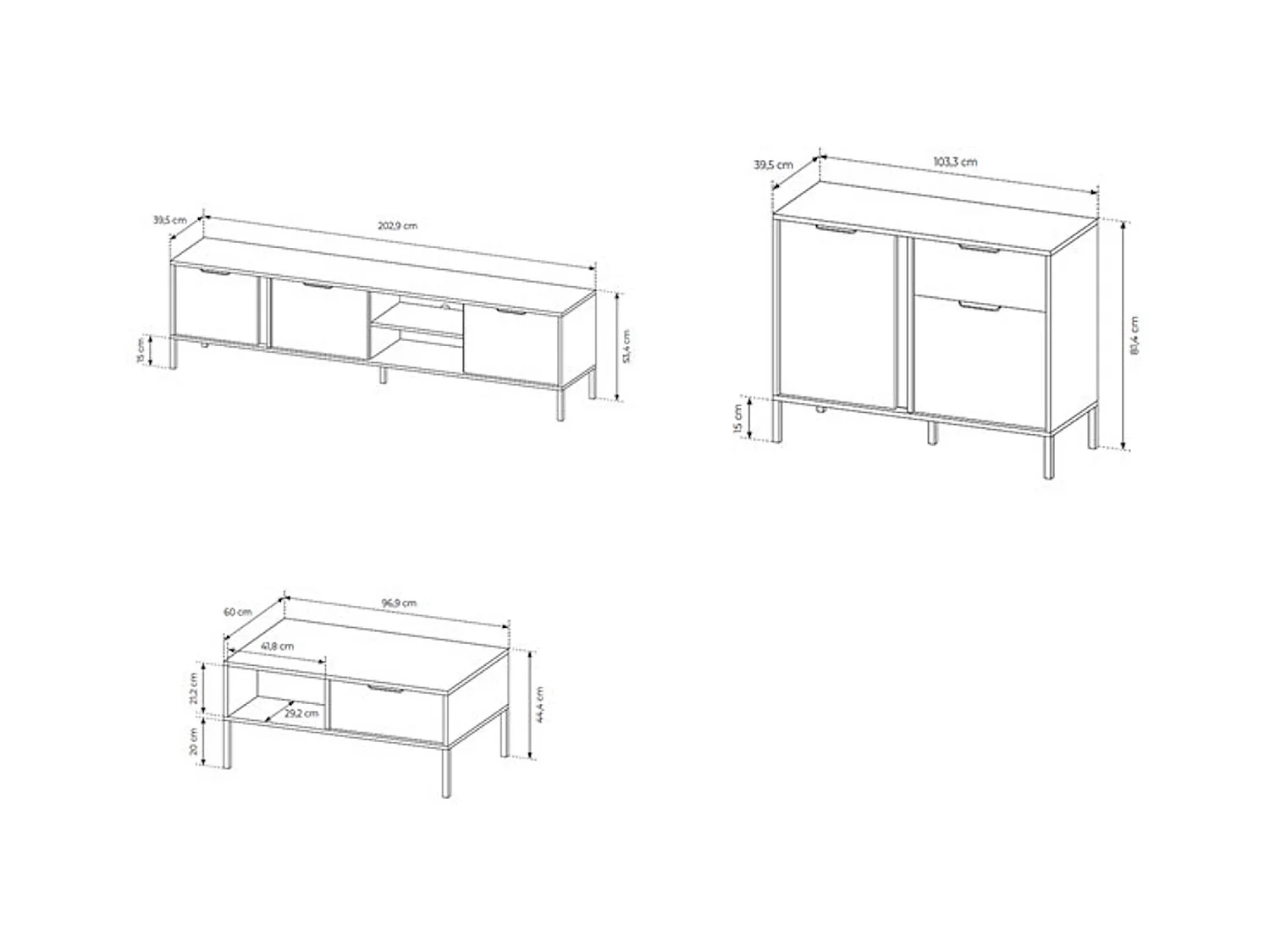 WOCHNZIMMER-SET Lars anthrazit/gold 3-teilig