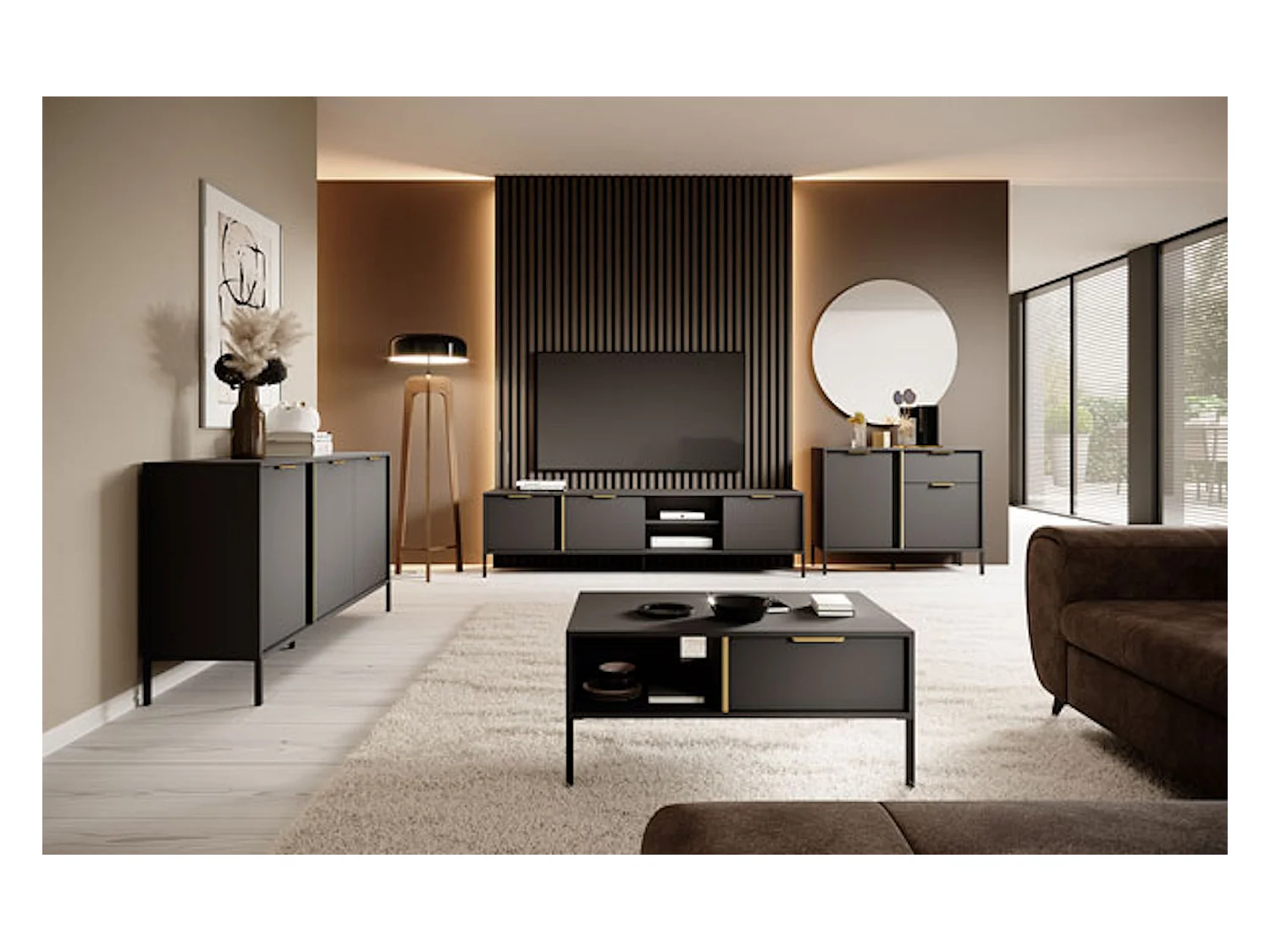 WOCHNZIMMER-SET Lars anthrazit/gold 3-teilig