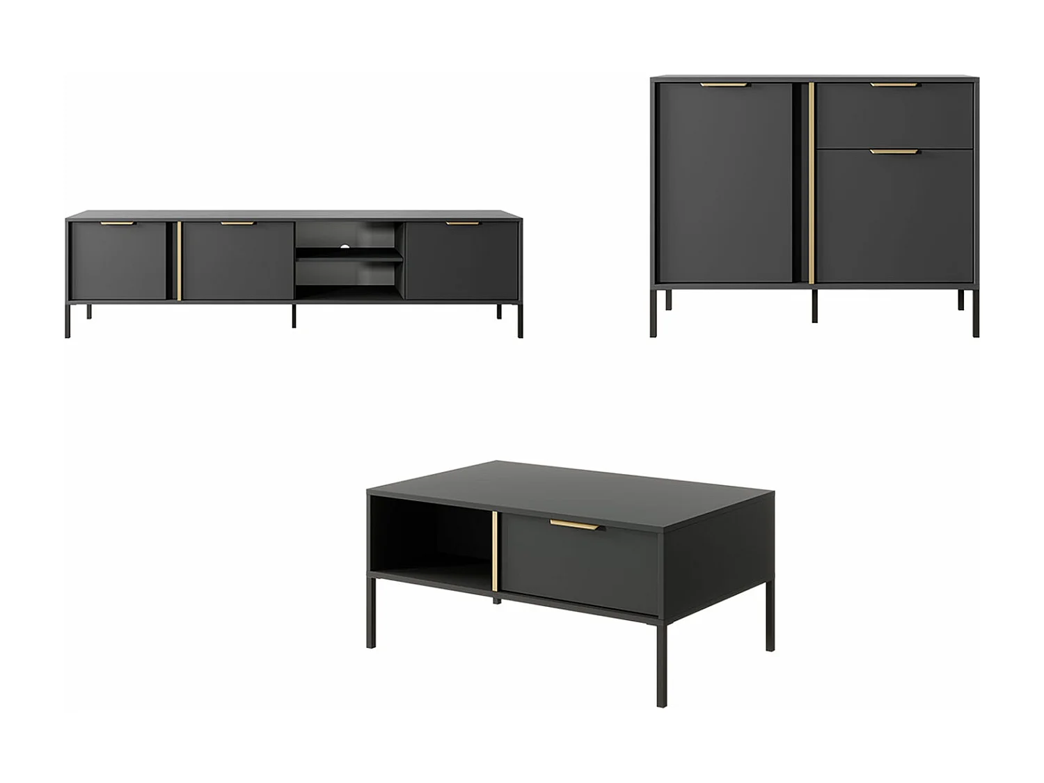 WOCHNZIMMER-SET Lars anthrazit/gold 3-teilig