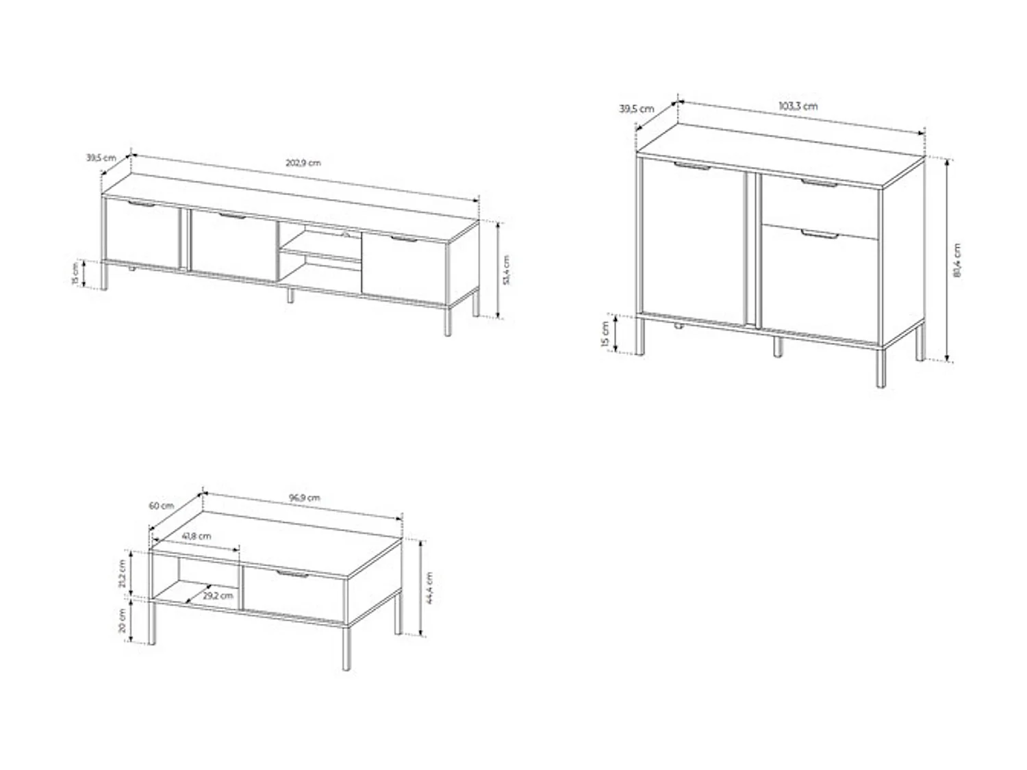 WOCHNZIMMER-SET Lars anthrazit/gold 3-teilig