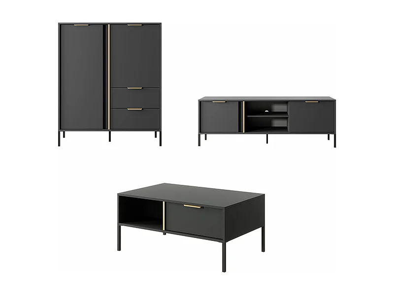 WOCHNZIMMER-SET Lars anthrazit / gold 3-teilig