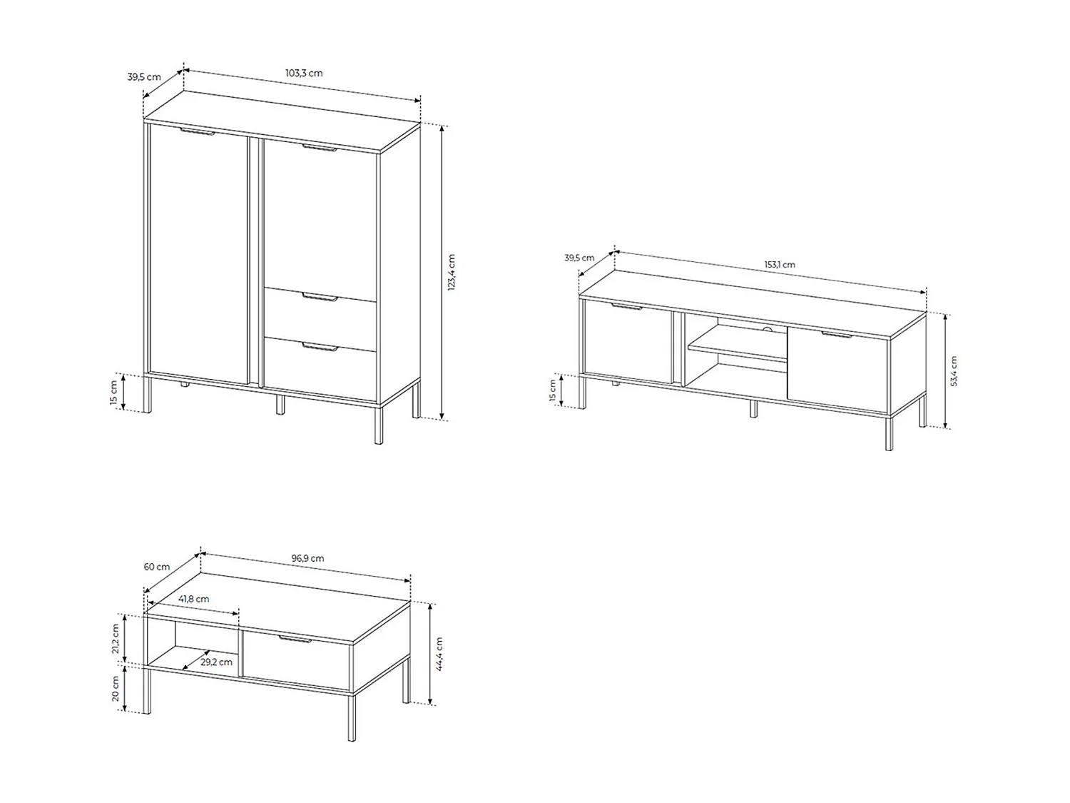 WOCHNZIMMER-SET Lars anthrazit / gold 3-teilig