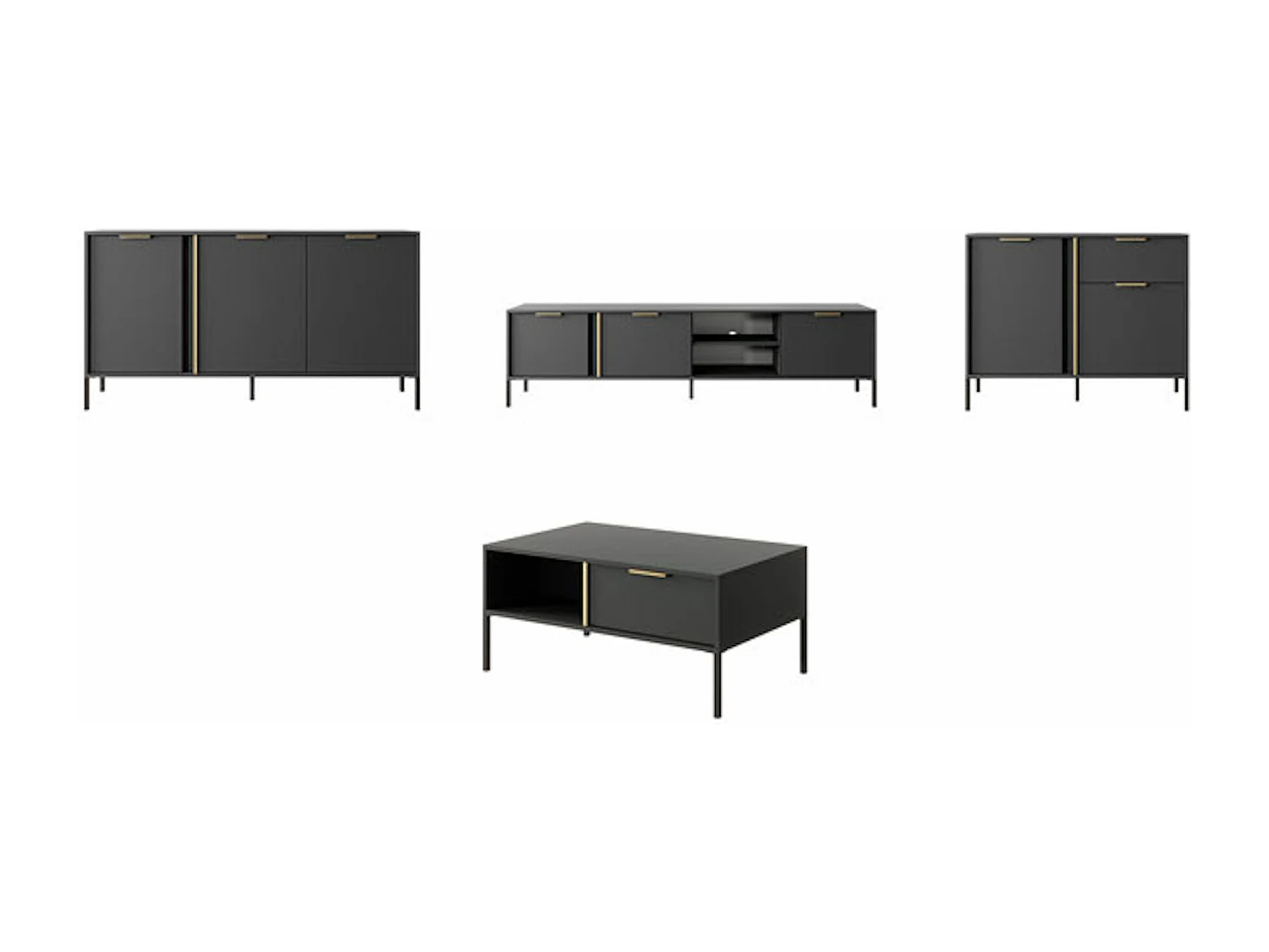 WOHNZIMMER-SET Lars anthrazit/gold 4-teilig