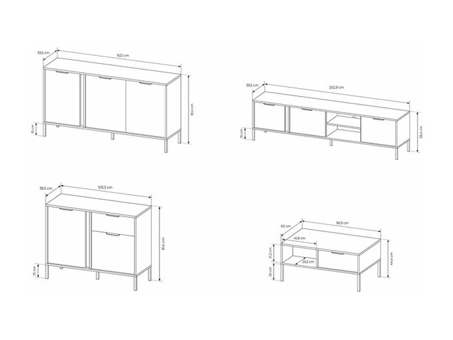 WOHNZIMMER-SET Lars anthrazit/gold 4-teilig