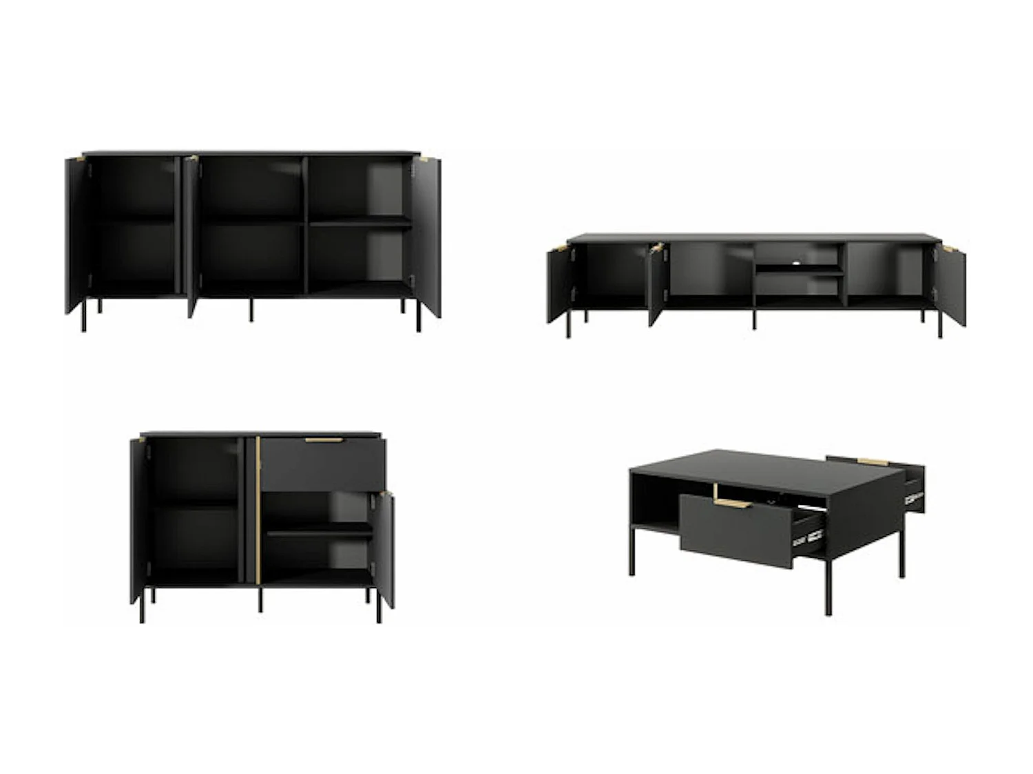 WOHNZIMMER-SET Lars anthrazit/gold 4-teilig