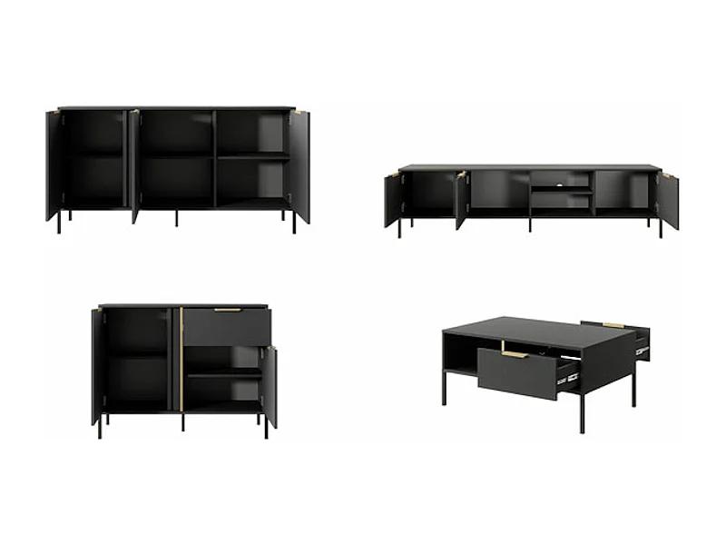 WOHNZIMMER-SET Lars anthrazit/gold 4-teilig