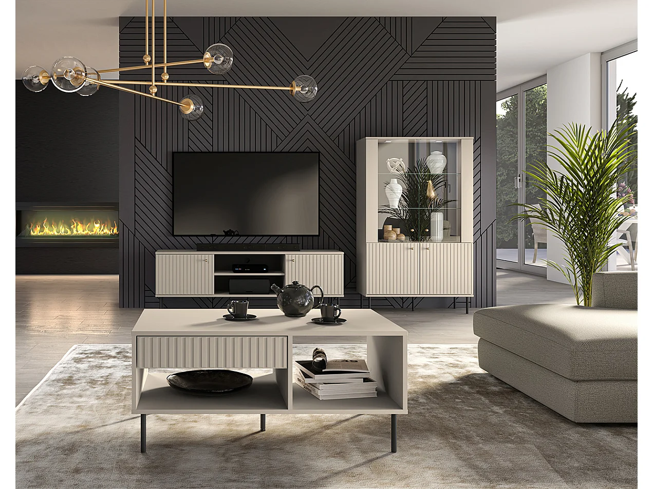 WOHNZIMMER-SET Sophie kaschmir matt 3-teilig