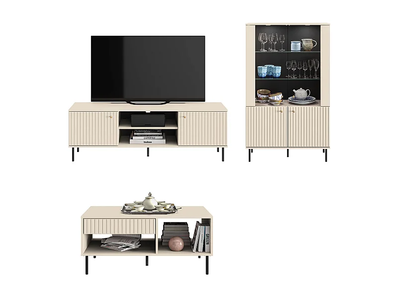 WOHNZIMMER-SET Sophie kaschmir matt 3-teilig