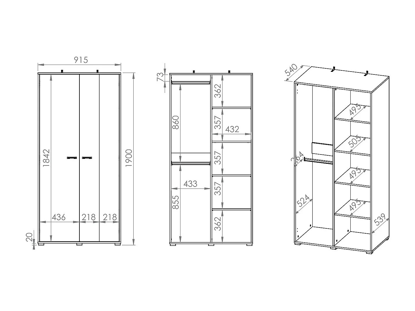 KLEIDERSCHRANK Colt kaschmir matt 92 / 55 / 190 cm