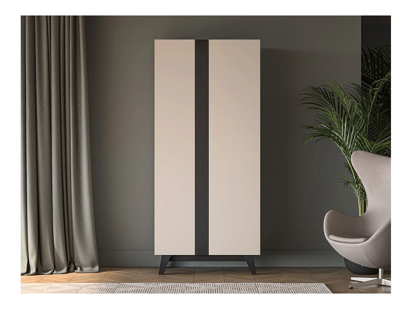 KLEIDERSCHRANK Freshion Kaschmir / Schwarz 90 / 53 / 200cm