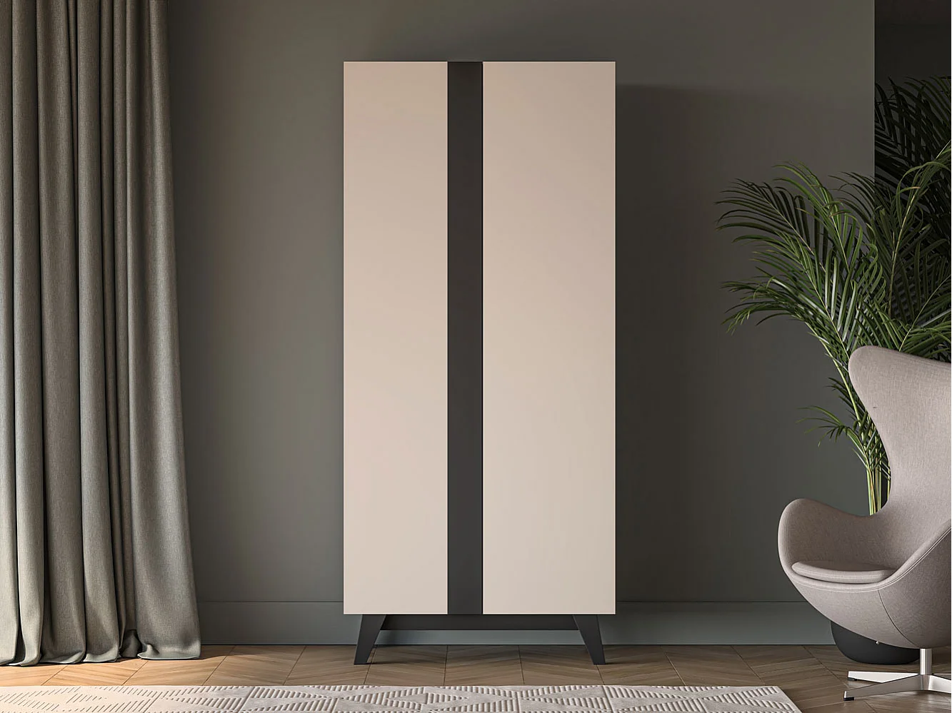 KLEIDERSCHRANK Freshion Kaschmir / Schwarz 90 / 53 / 200cm