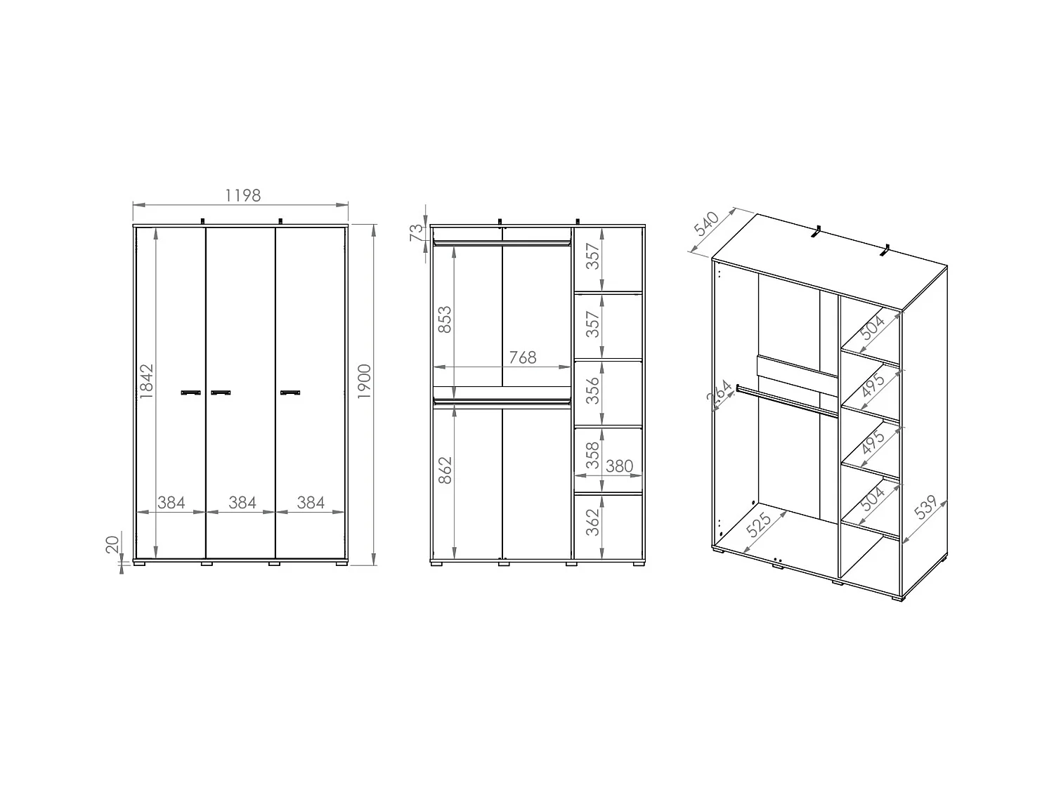 KLEIDERSCHRANK Colt schwarz / Craft Gold Eiche / Premium Steel 120 / 55 / 190cm