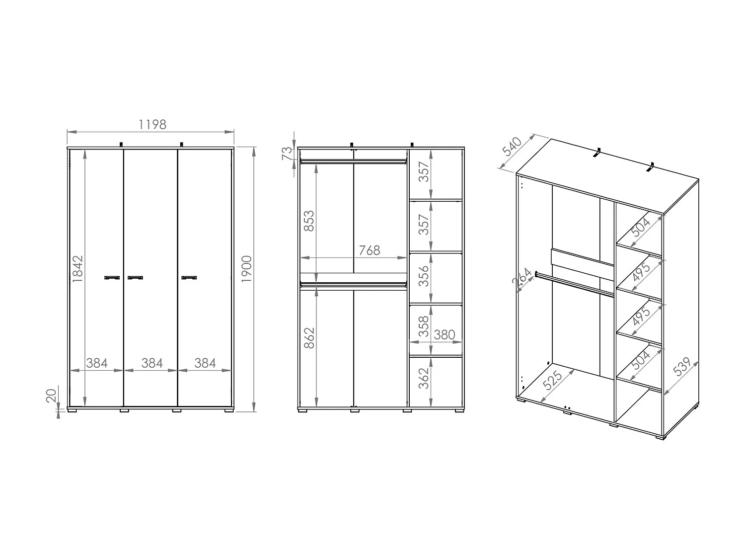 KLEIDERSCHRANK Colt schwarz / Craft Gold Eiche / Premium Steel 120 / 55 / 190cm