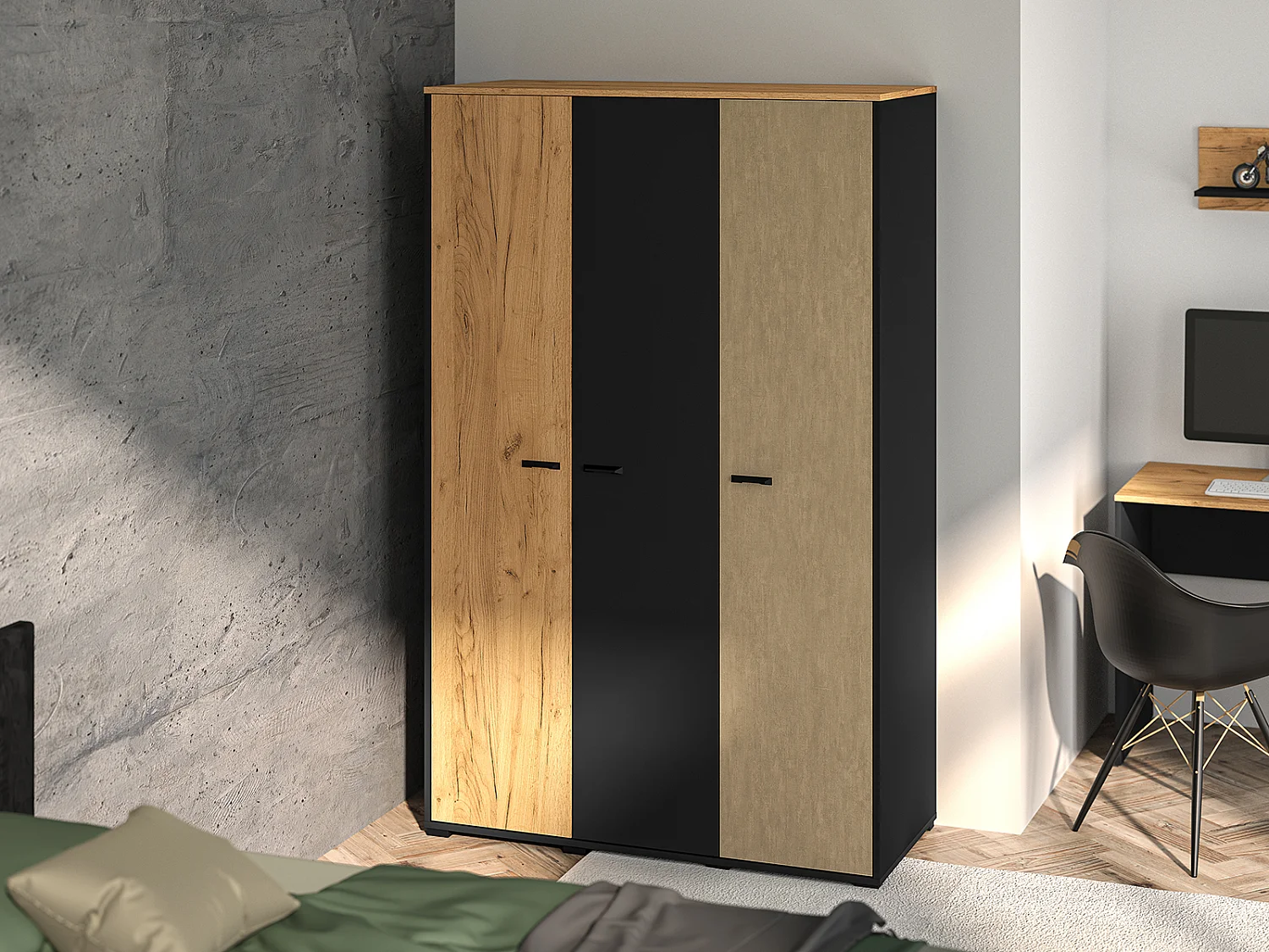 KLEIDERSCHRANK Colt schwarz / Craft Gold Eiche / Premium Steel 120 / 55 / 190cm