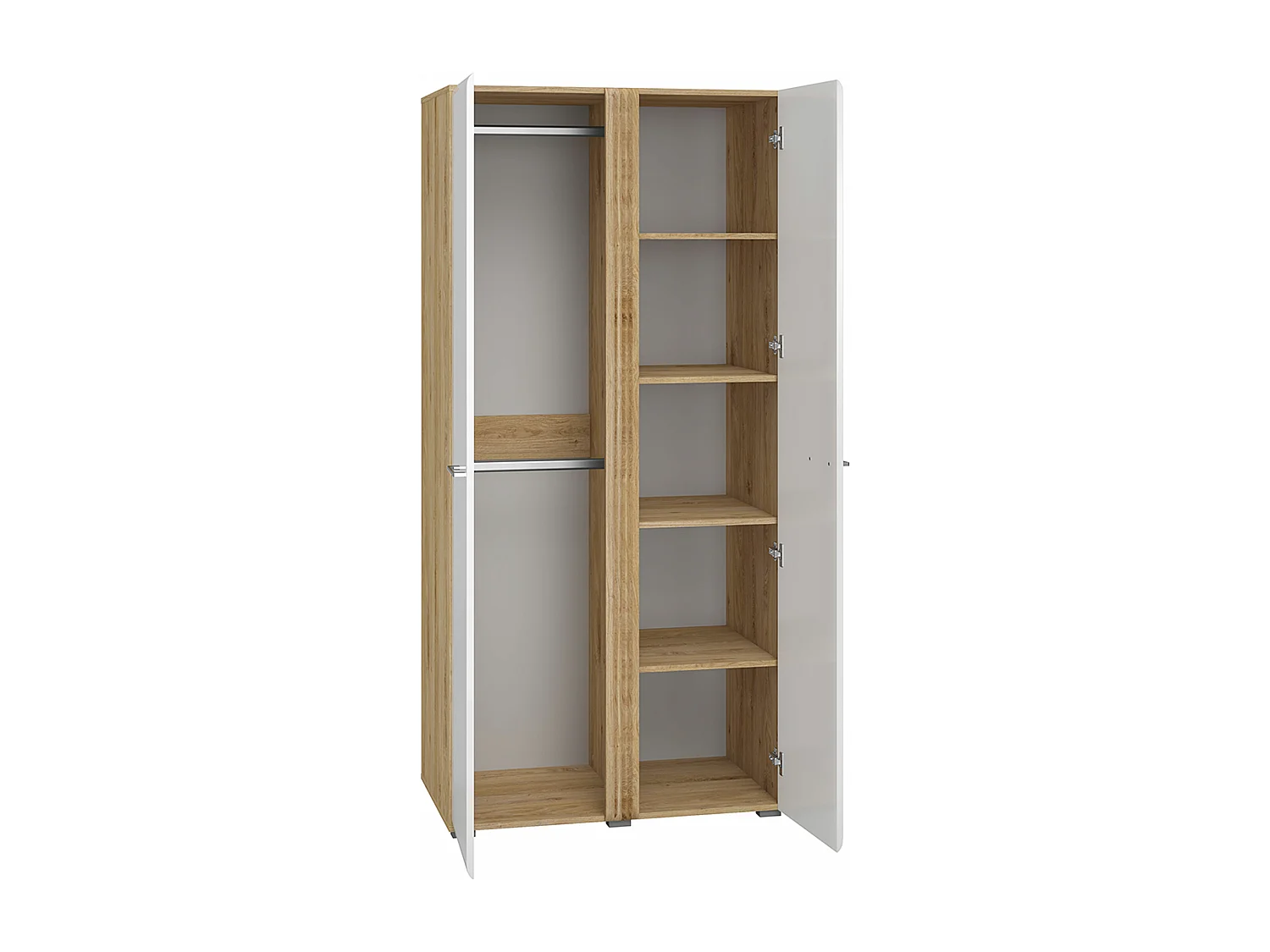 KLEIDERSCHRANK Adagio weiß hochglanz / Eiche castello 92 / 56 / 196cm