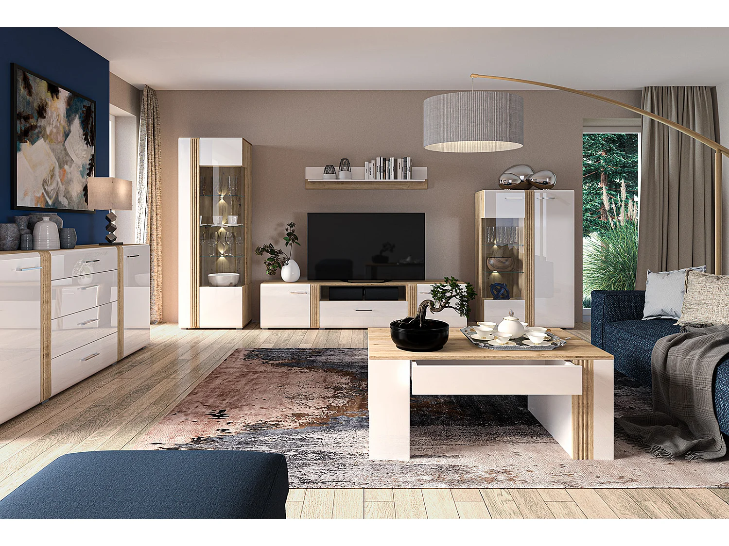 KLEIDERSCHRANK Adagio weiß hochglanz / Eiche castello 92 / 56 / 196cm