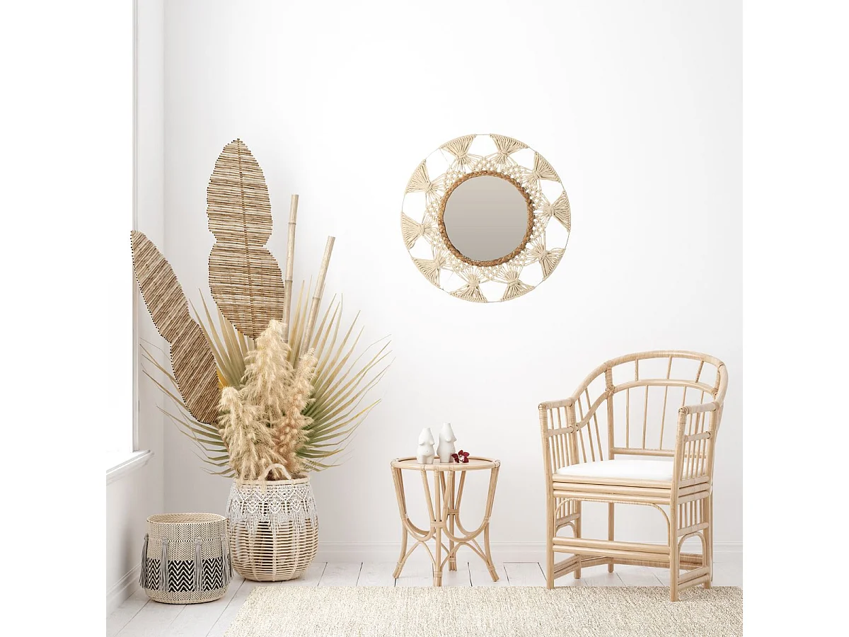 Espejo de pared boho redondo con cuerda natural Ø45 cm