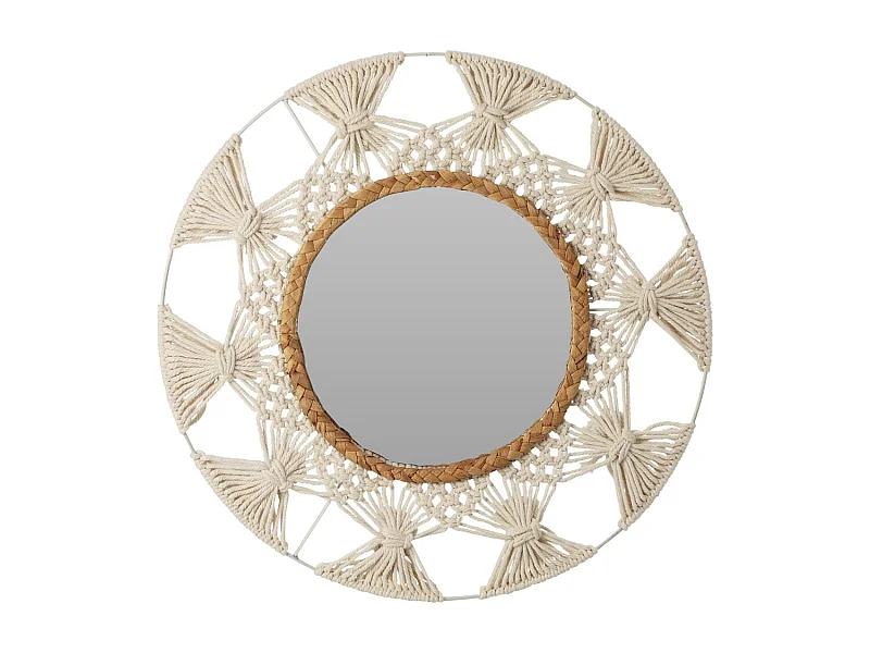 Espejo de pared boho redondo con cuerda natural Ø45 cm