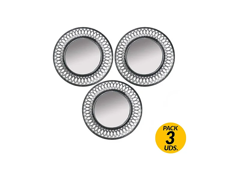 Pack de 3 espejos estilo clásico plata Ø24 cm