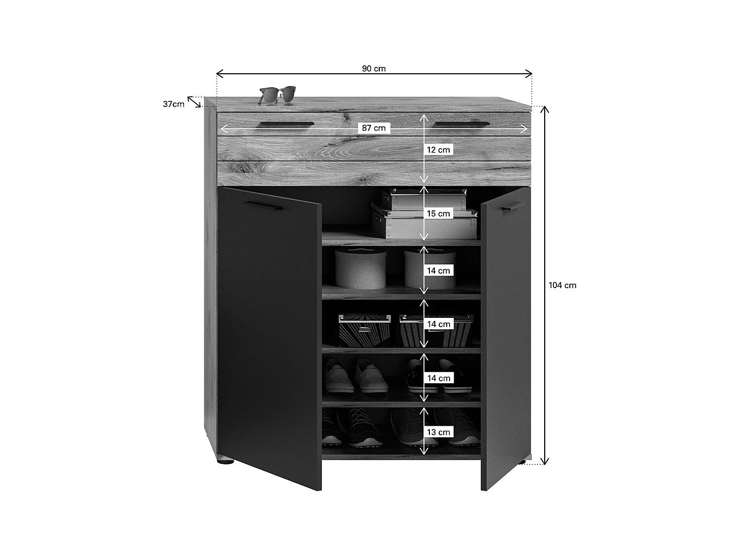 Meuble à chaussures 1 tiroir et 2 portes L90 cm - MASON