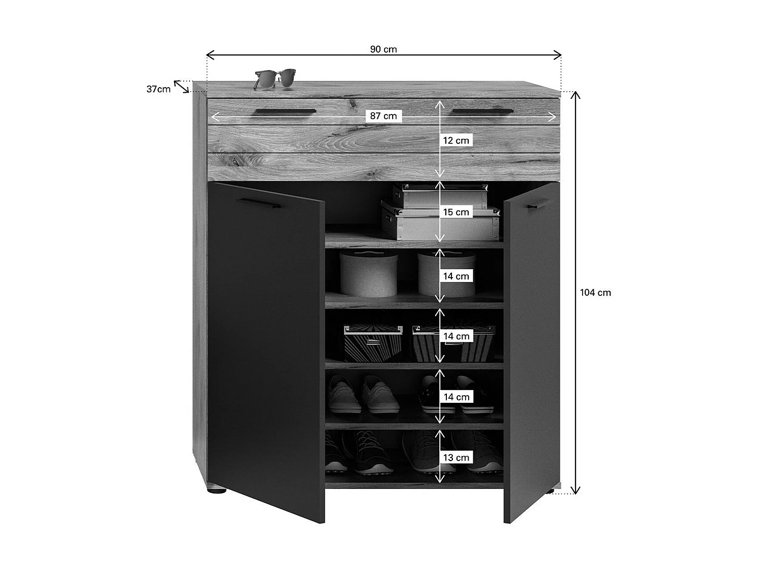 Meuble à chaussures 1 tiroir et 2 portes L90 cm - MASON