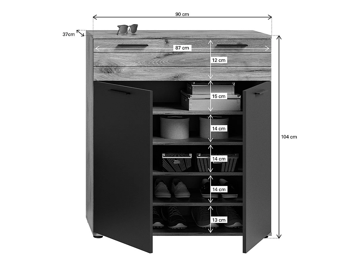 Meuble à chaussures 1 tiroir et 2 portes L90 cm - MASON