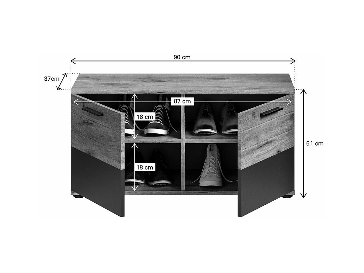 Banc avec rangement chaussures 2 portes L90 cm - MASON