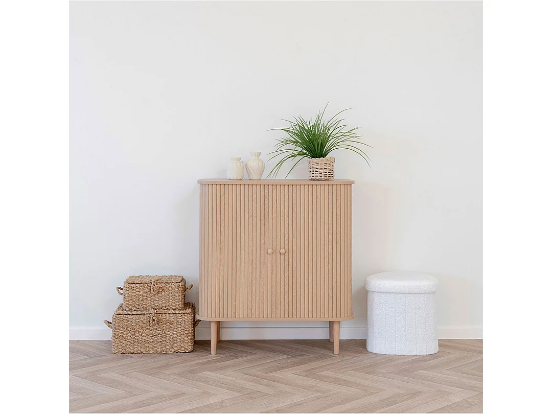 Nikko - Buffet 2 portes coulissantes en bois H87cm - Bois clair