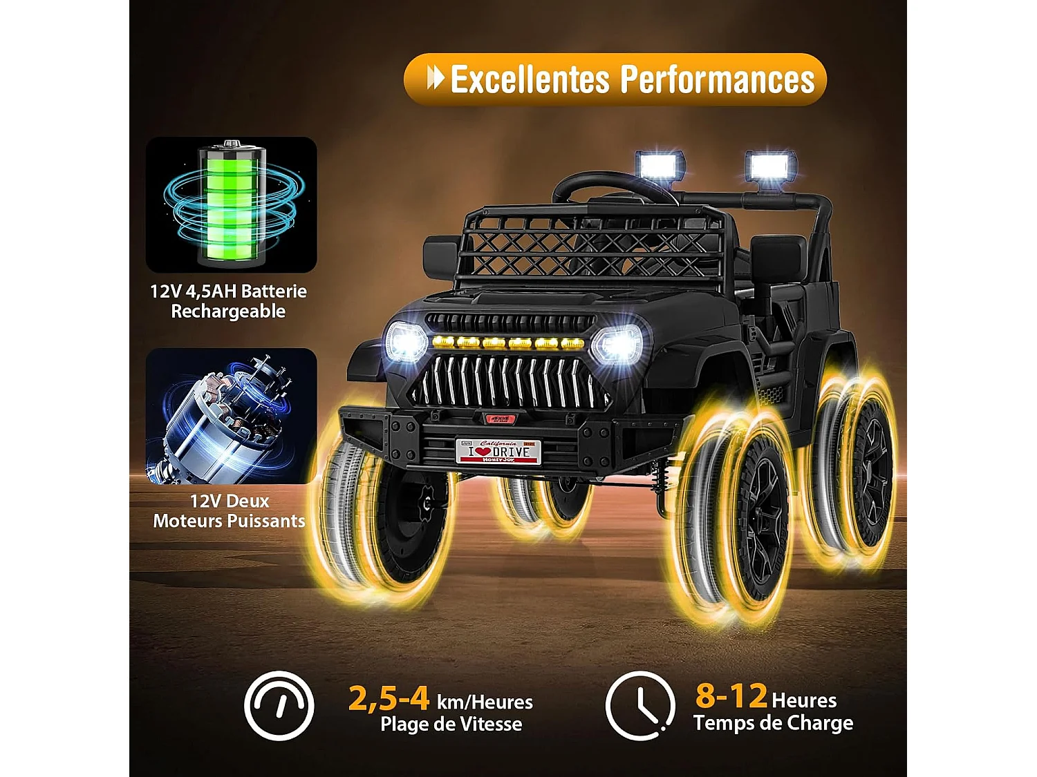 12V Voiture Électrique Enfant avec Télécommande 2,4G & Musique & Lumières LED, Véhicule Électrique avec Démarrage Lent, 2,5-4km/h, Charge 30kg pour 3 Ans+ (Noir)