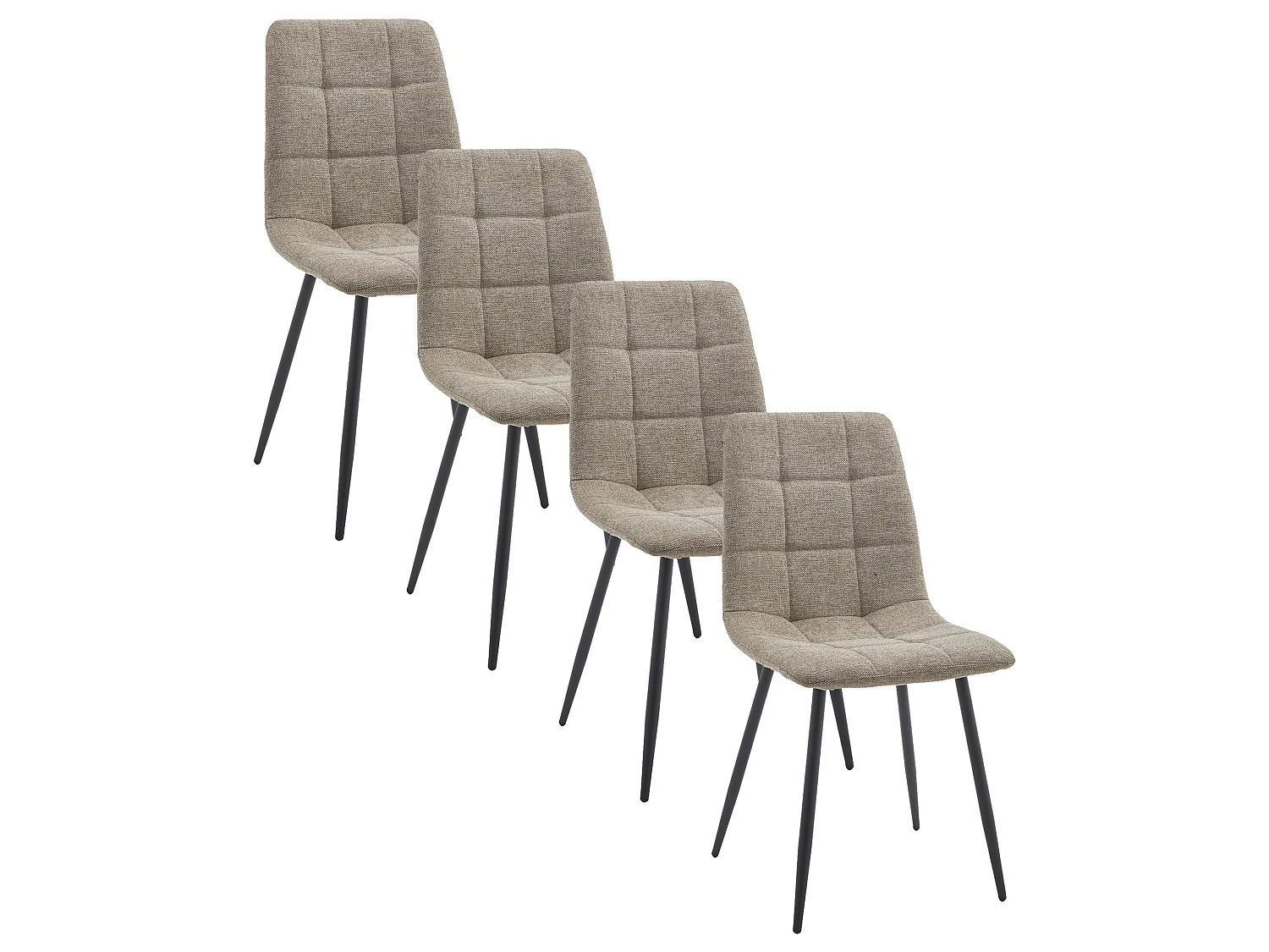 Pack de 4 sillas de 88x43x54 cm de tela en beige tostado y patas metálicas negras Astrid