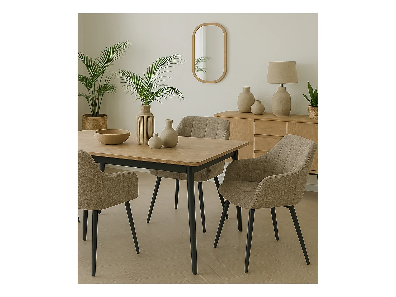 Pack de 2 sillas de 82x61x57 cm tapizadas en tela jaspeada en color beige tostado Freya