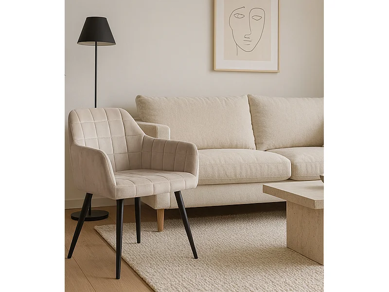 Pack de 2 sillas de 82x61x57 cm tapizadas en terciopelo en color beige Freya