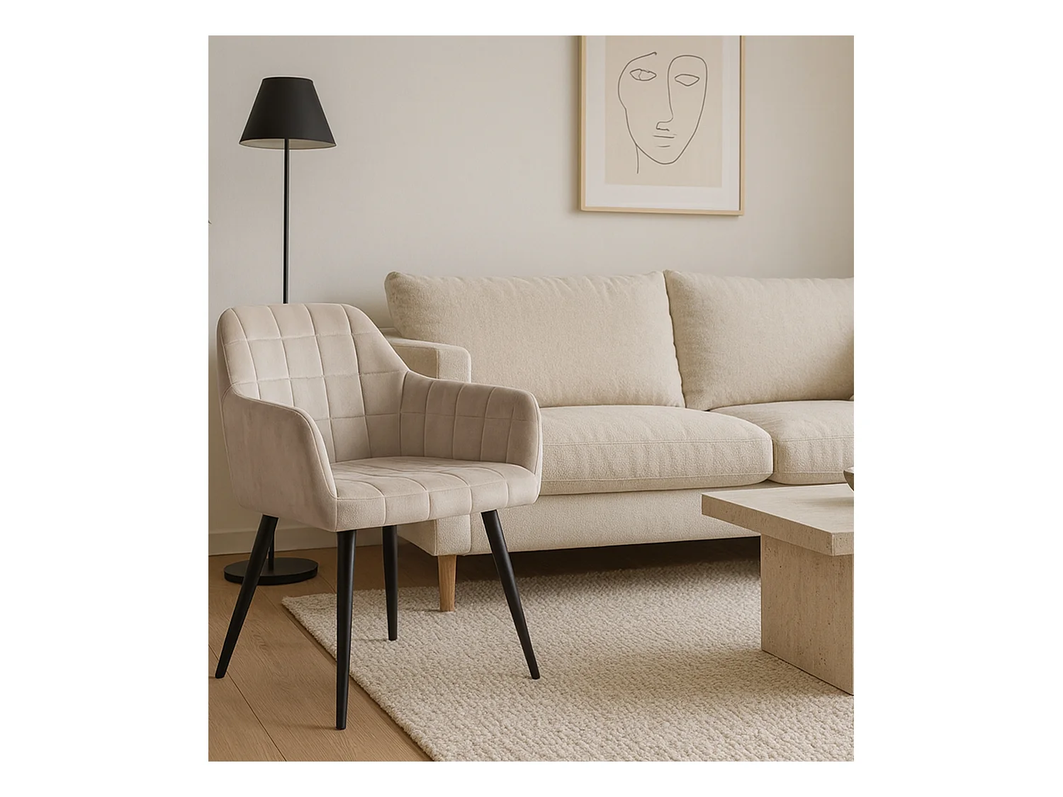 Pack de 2 sillas de 82x61x57 cm tapizadas en terciopelo en color beige Freya