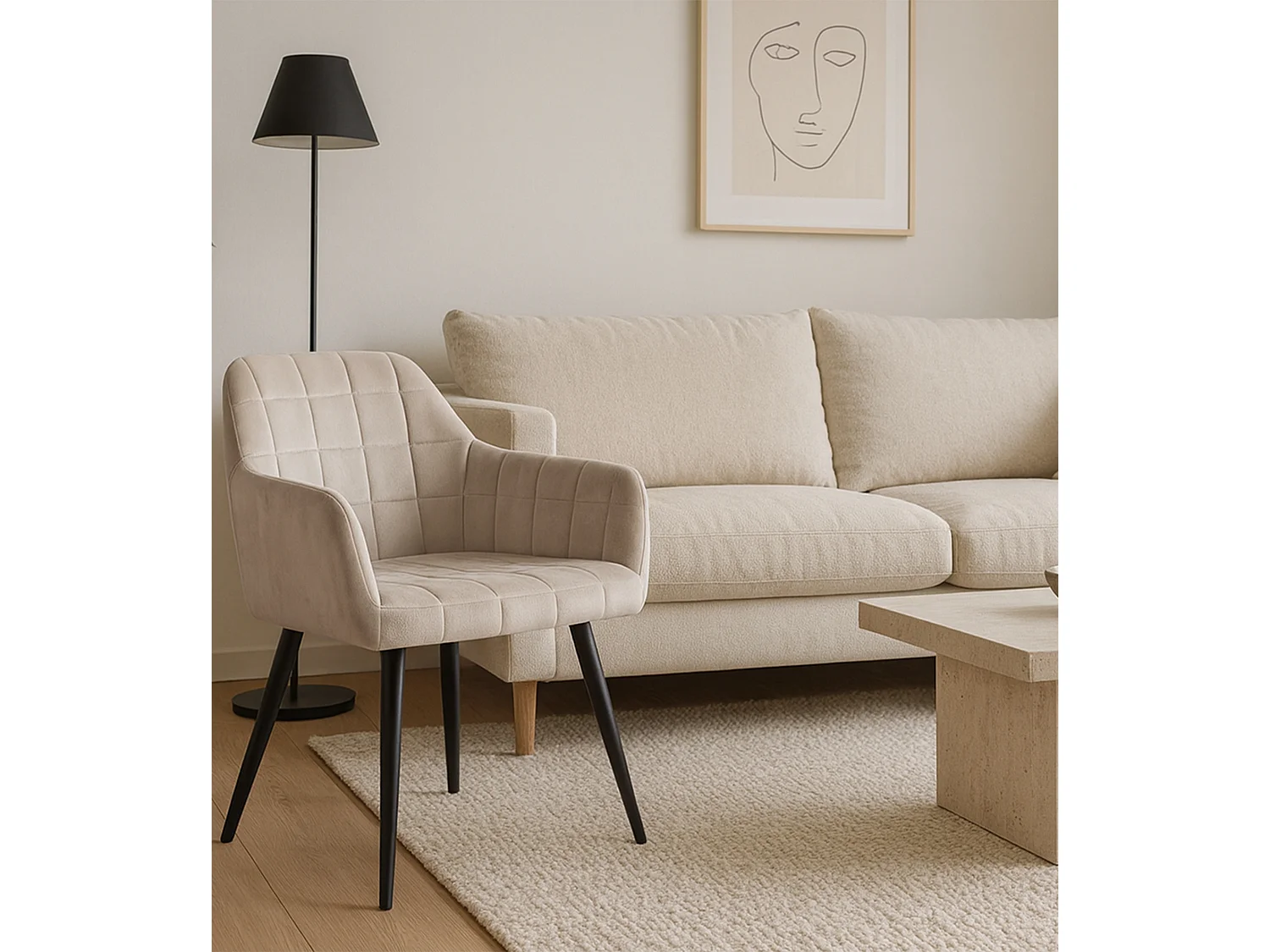 Pack de 2 sillas de 82x61x57 cm tapizadas en terciopelo en color beige Freya