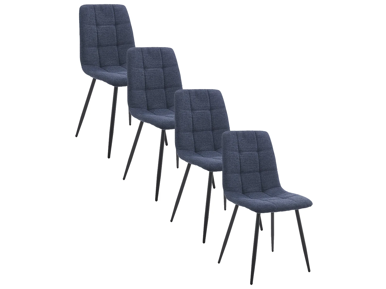 Pack de 4 sillas de 88x43x54 cm de tela en azul y patas metálicas negras Astrid