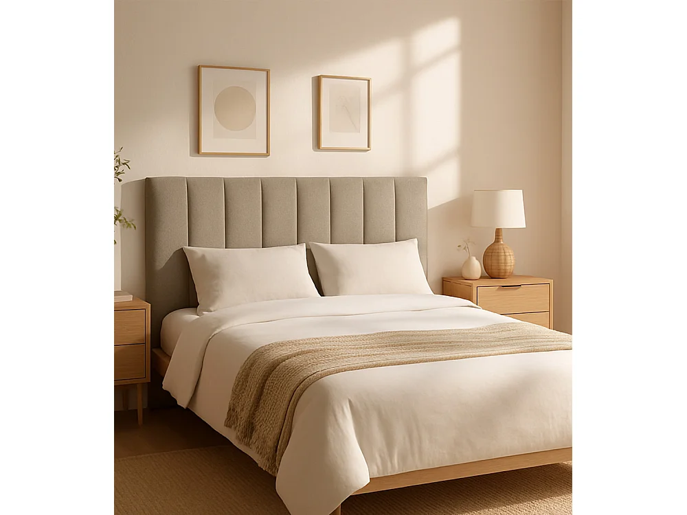 Cabecero de 120x150x6 cm con estructura reforzada y tapizado en tela en color beige Amex