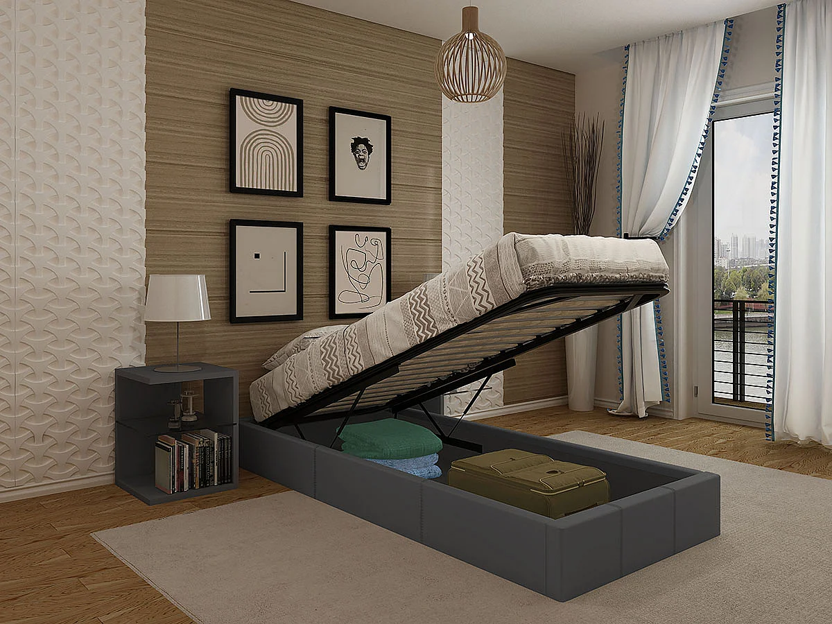 Cama Sommier Home Individual (Cinza)(200×90 cm)