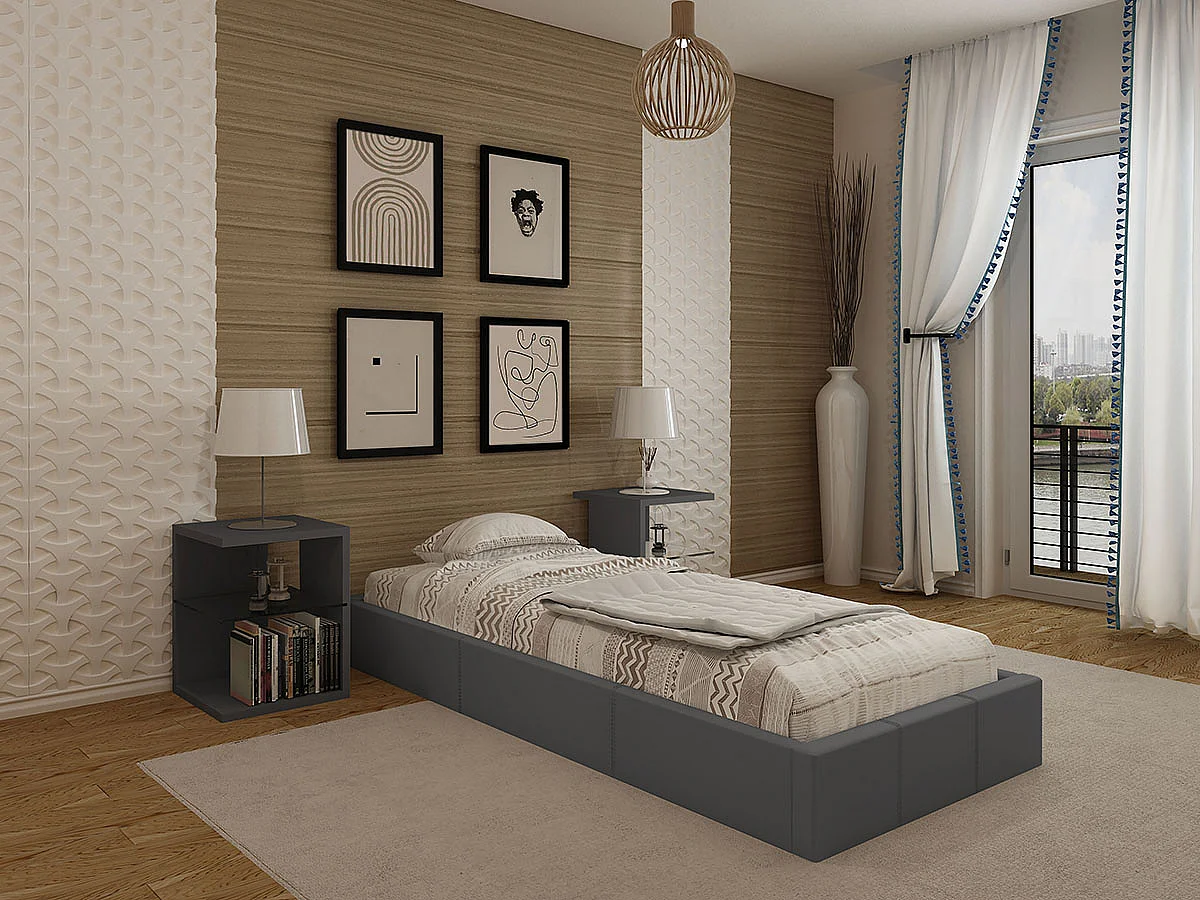 Cama Sommier Home Individual (Cinza)(200×90 cm)