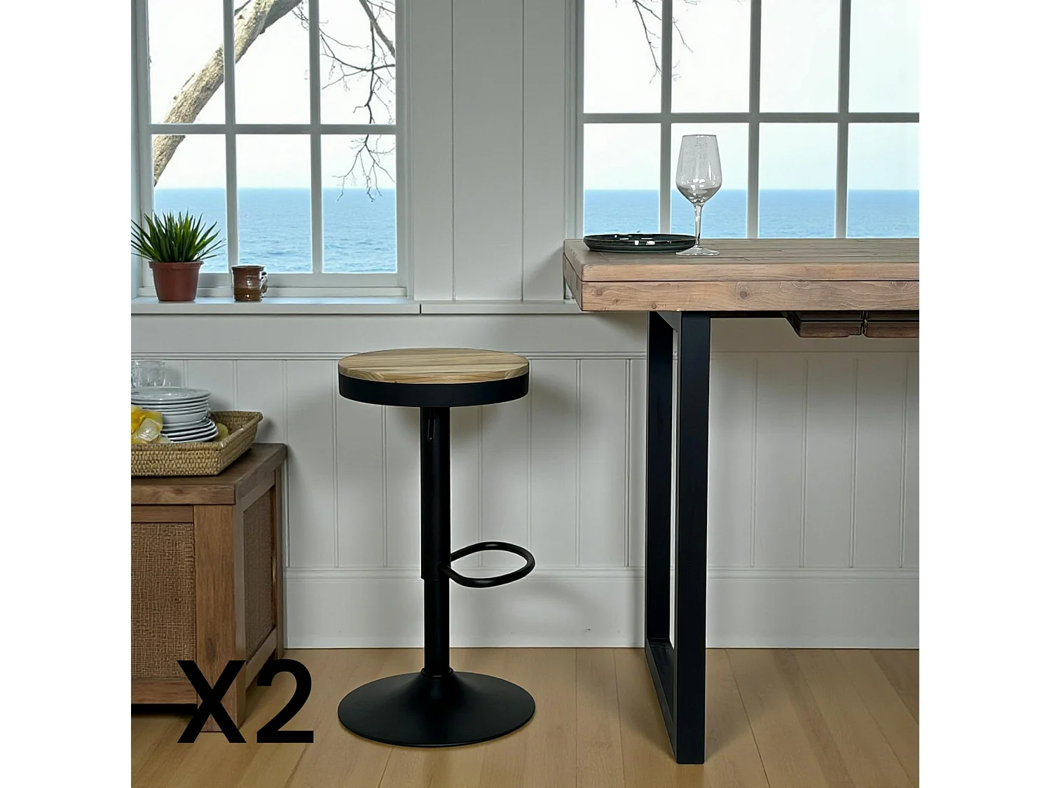 Tabouret de bar réglable métal noir (lot de 2) LEEDS