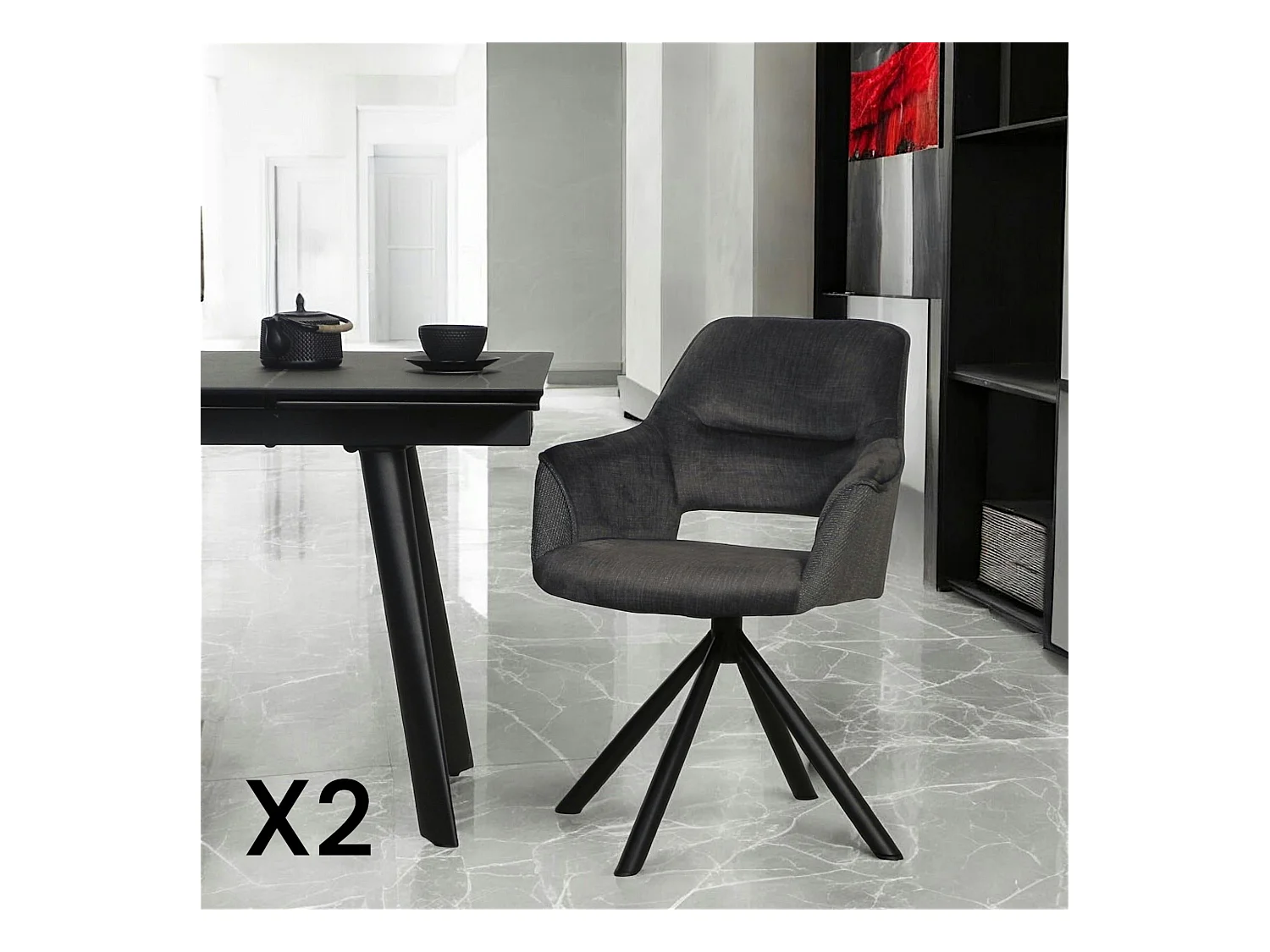 Fauteuil pivotant bi-matière, couleur grise (lot de 2) IENA
