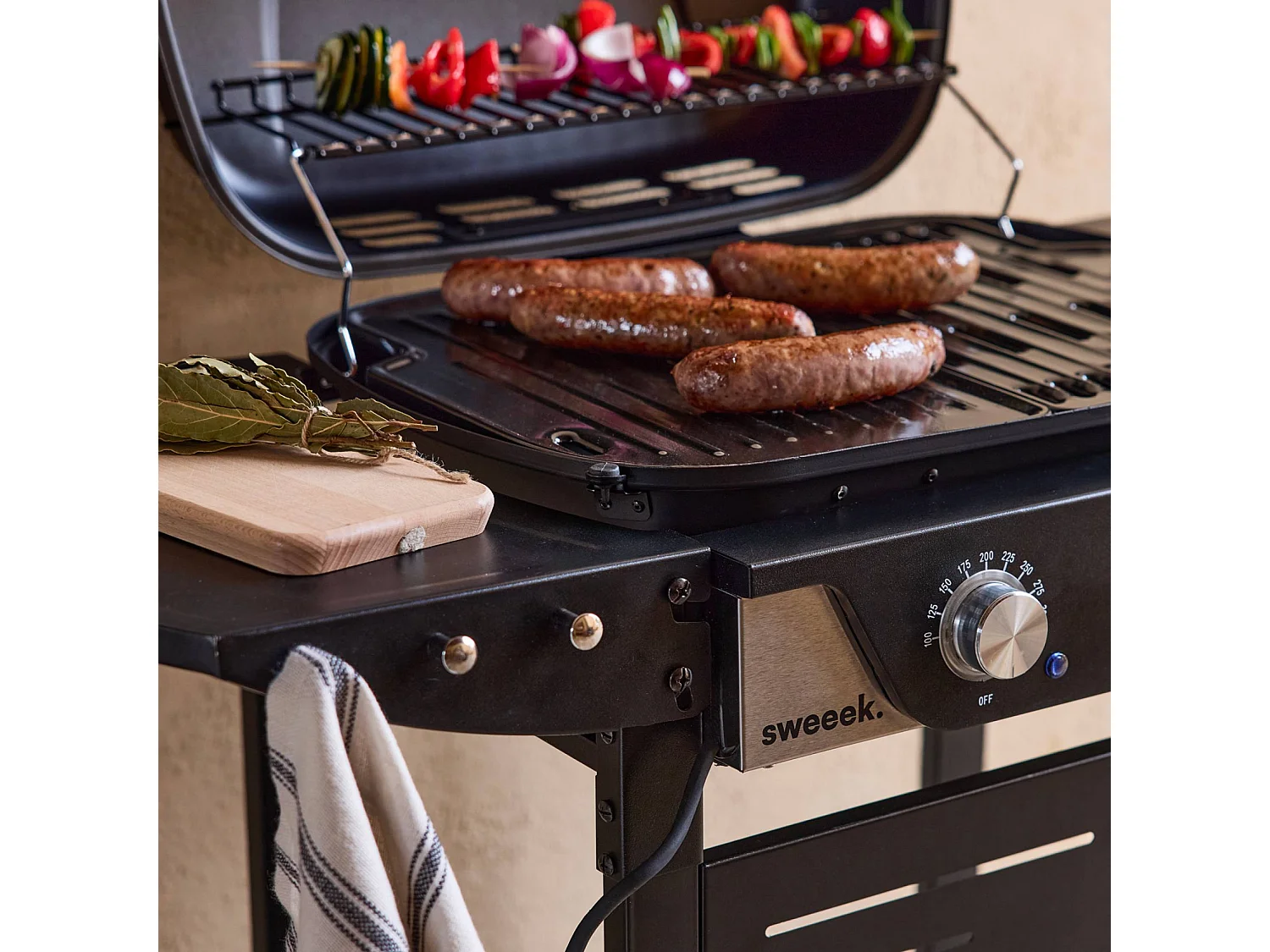 Barbecue électrique noir 2 brûleurs. acier émaillé 2300 W. L 100 x P 61 x H 121.5 cm