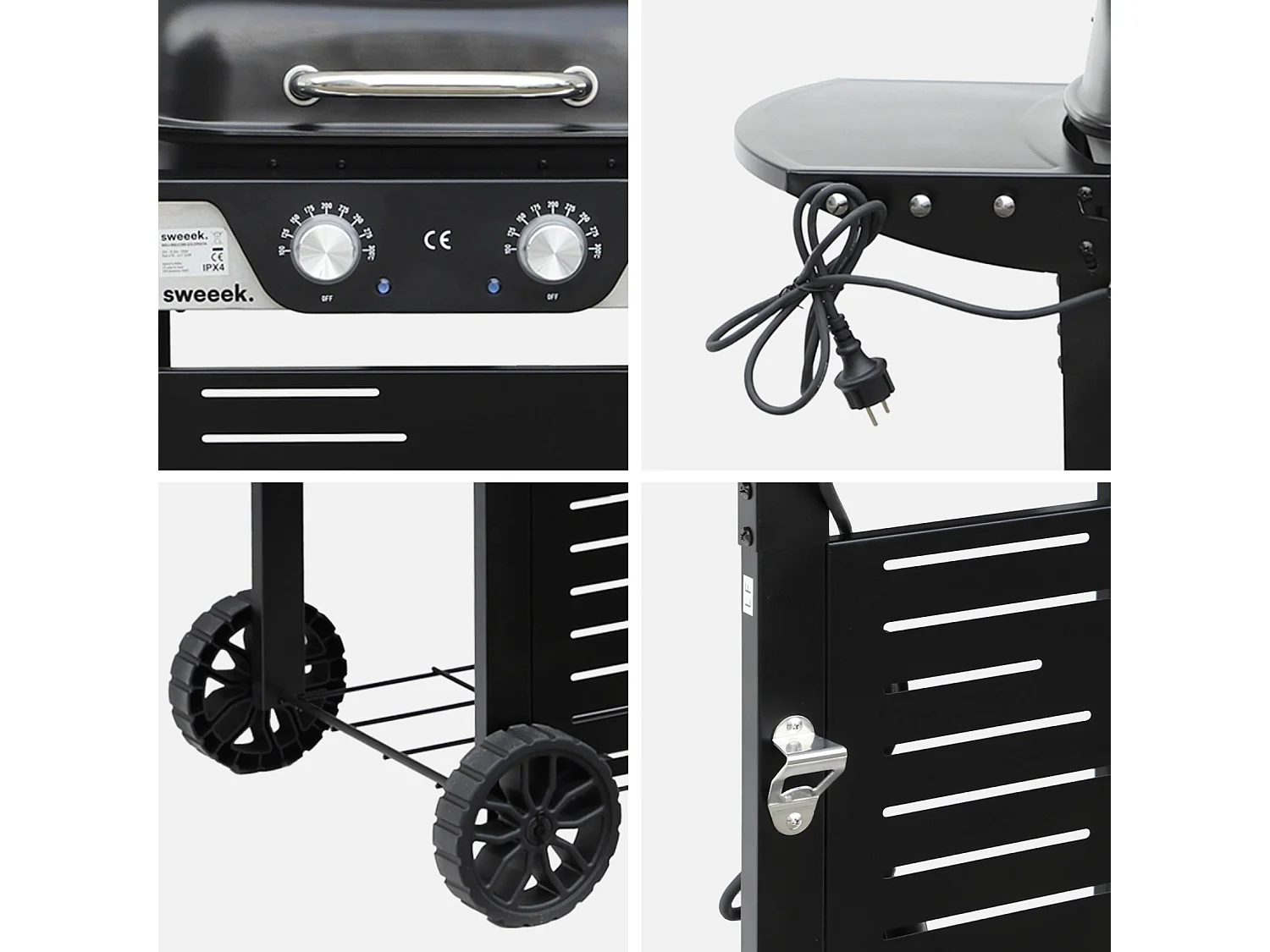 Barbecue électrique noir 2 brûleurs. acier émaillé 2300 W. L 100 x P 61 x H 121.5 cm