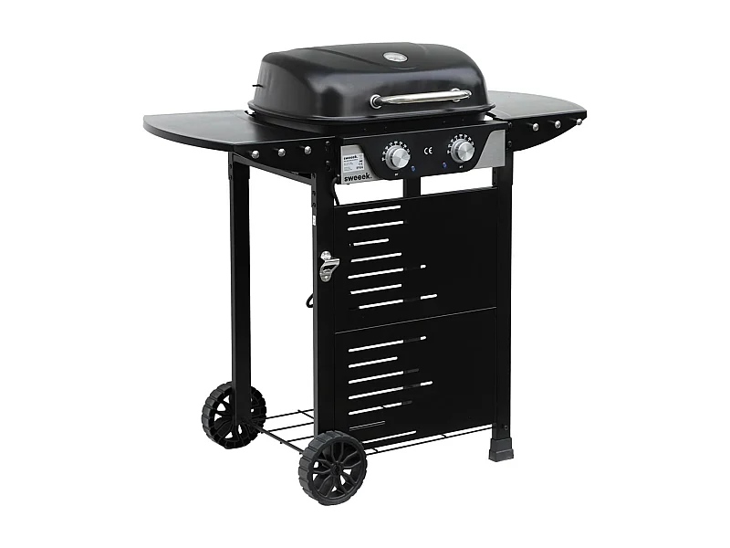 Barbecue électrique noir 2 brûleurs. acier émaillé 2300 W. L 100 x P 61 x H 121.5 cm